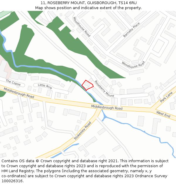 11, ROSEBERRY MOUNT, GUISBOROUGH, TS14 6RU: Location map and indicative extent of plot