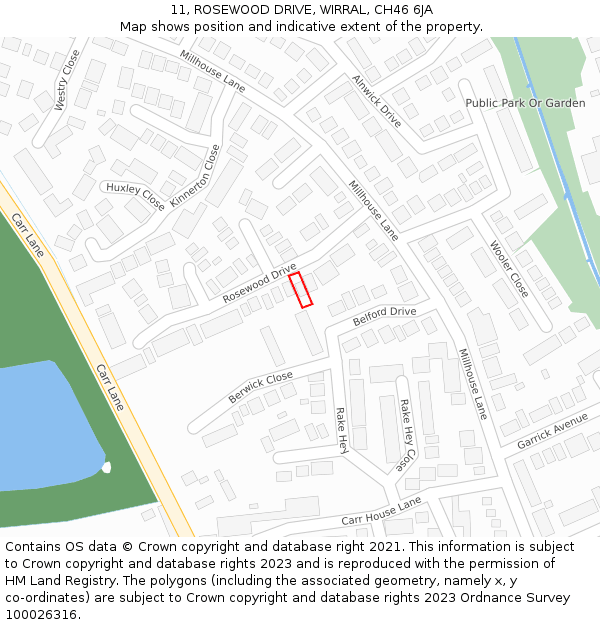 11, ROSEWOOD DRIVE, WIRRAL, CH46 6JA: Location map and indicative extent of plot