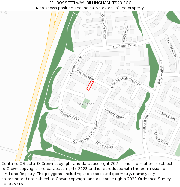 11, ROSSETTI WAY, BILLINGHAM, TS23 3GG: Location map and indicative extent of plot