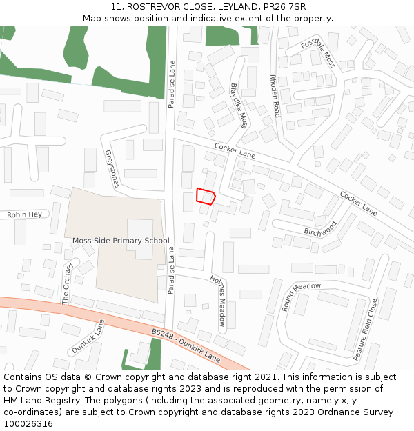 11, ROSTREVOR CLOSE, LEYLAND, PR26 7SR: Location map and indicative extent of plot