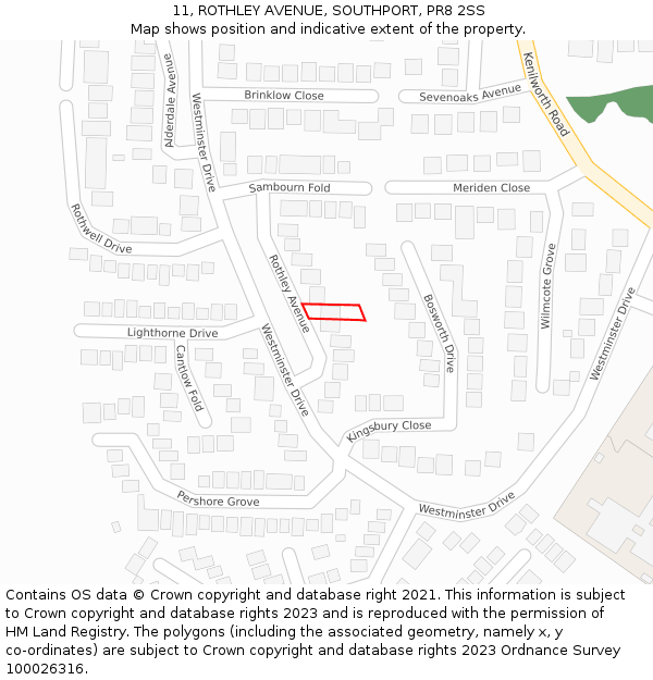 11, ROTHLEY AVENUE, SOUTHPORT, PR8 2SS: Location map and indicative extent of plot