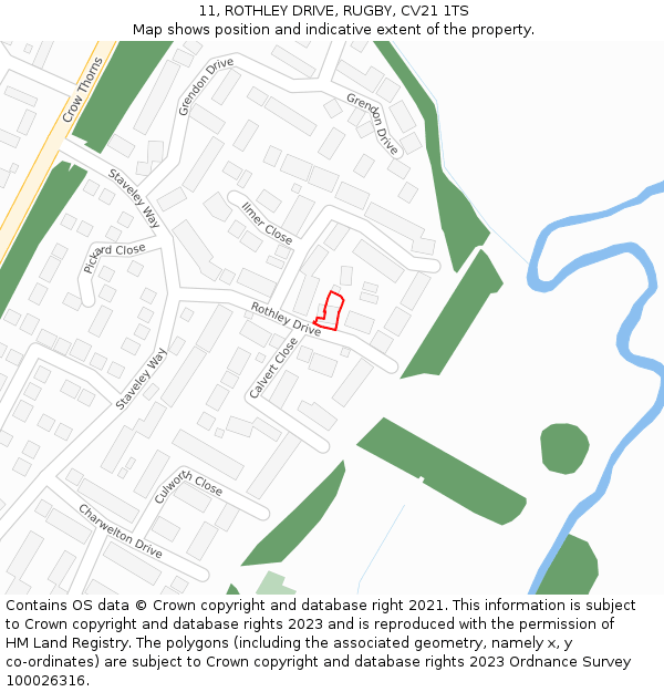 11, ROTHLEY DRIVE, RUGBY, CV21 1TS: Location map and indicative extent of plot