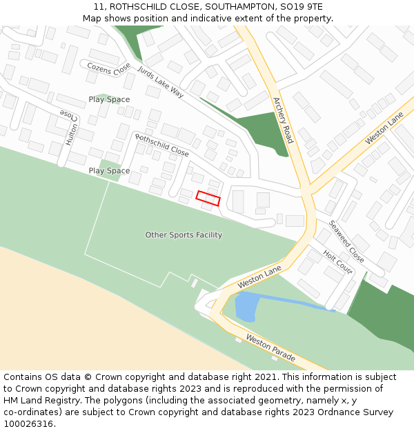 11, ROTHSCHILD CLOSE, SOUTHAMPTON, SO19 9TE: Location map and indicative extent of plot