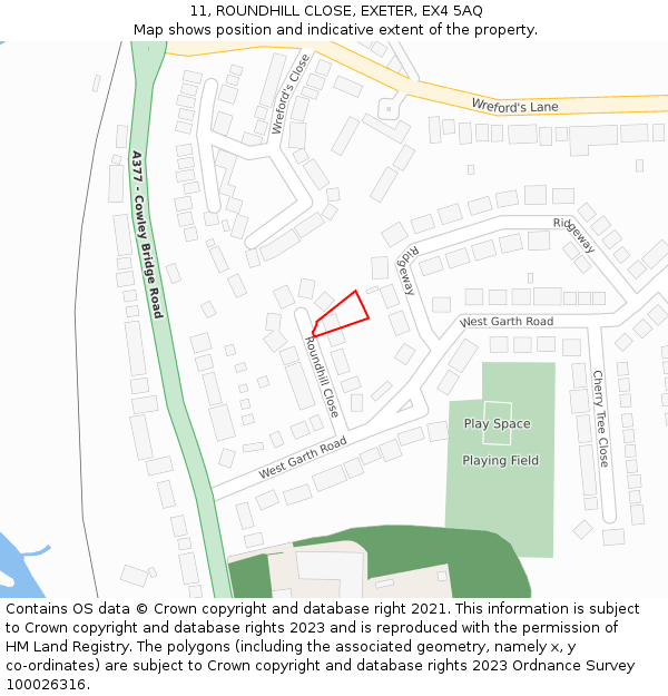 11, ROUNDHILL CLOSE, EXETER, EX4 5AQ: Location map and indicative extent of plot