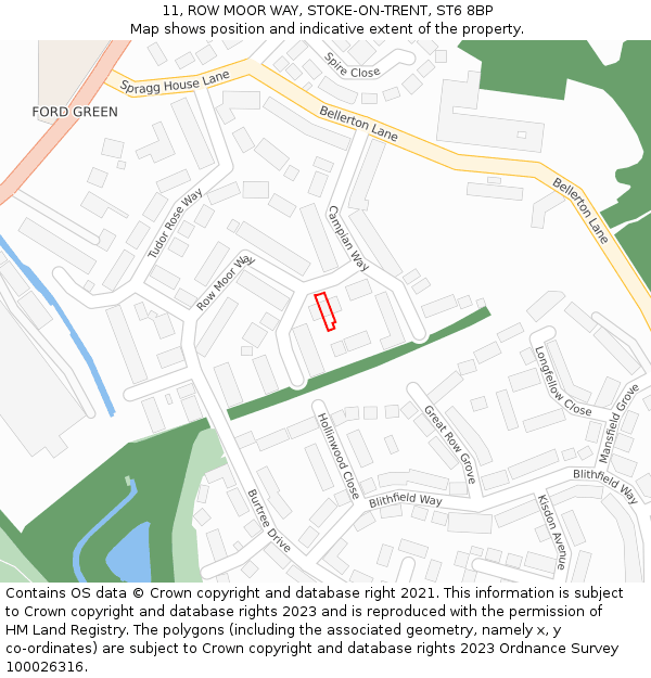 11, ROW MOOR WAY, STOKE-ON-TRENT, ST6 8BP: Location map and indicative extent of plot