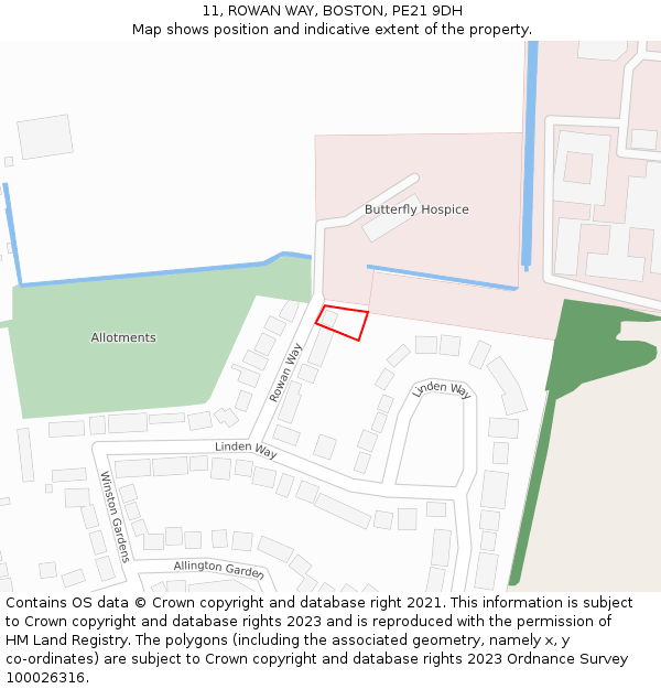 11, ROWAN WAY, BOSTON, PE21 9DH: Location map and indicative extent of plot