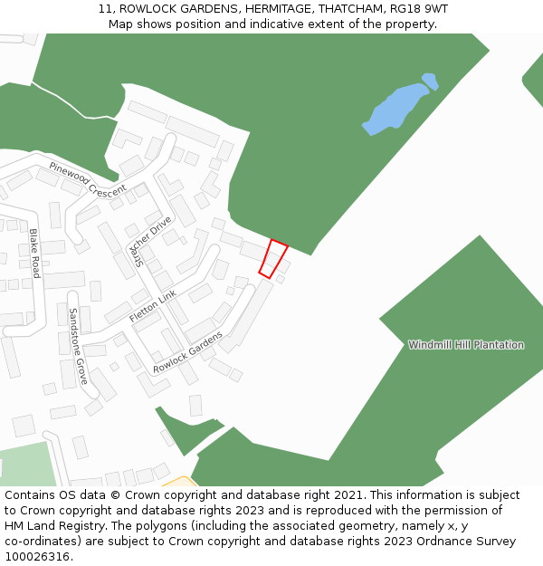 11, ROWLOCK GARDENS, HERMITAGE, THATCHAM, RG18 9WT: Location map and indicative extent of plot