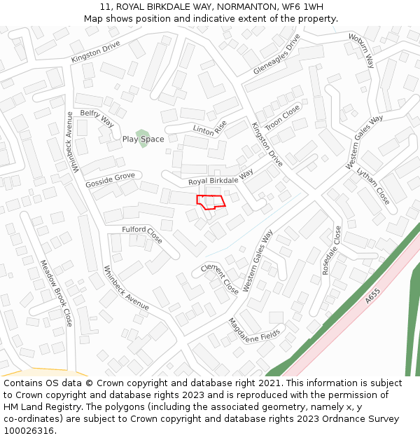 11, ROYAL BIRKDALE WAY, NORMANTON, WF6 1WH: Location map and indicative extent of plot