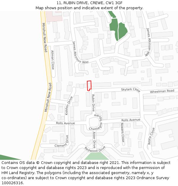 11, RUBIN DRIVE, CREWE, CW1 3GF: Location map and indicative extent of plot