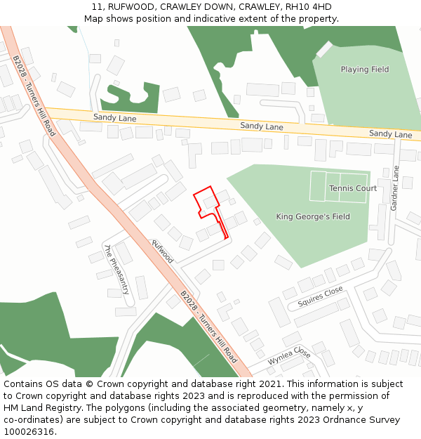 11, RUFWOOD, CRAWLEY DOWN, CRAWLEY, RH10 4HD: Location map and indicative extent of plot