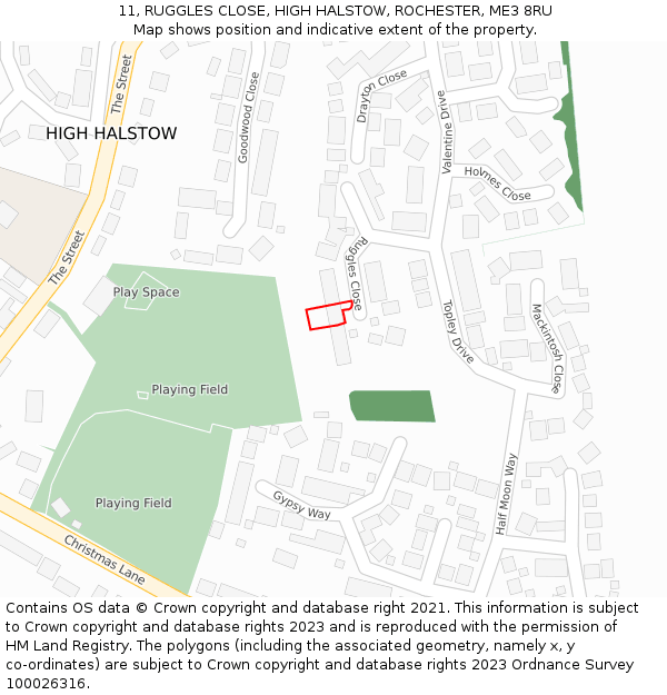 11, RUGGLES CLOSE, HIGH HALSTOW, ROCHESTER, ME3 8RU: Location map and indicative extent of plot