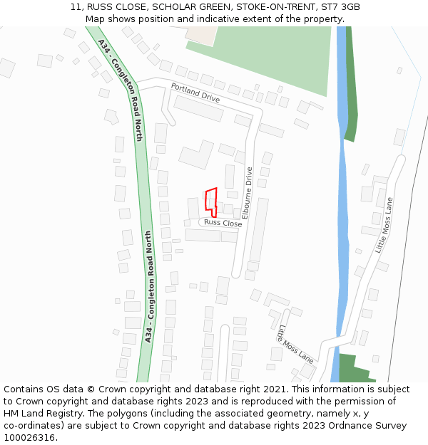 11, RUSS CLOSE, SCHOLAR GREEN, STOKE-ON-TRENT, ST7 3GB: Location map and indicative extent of plot