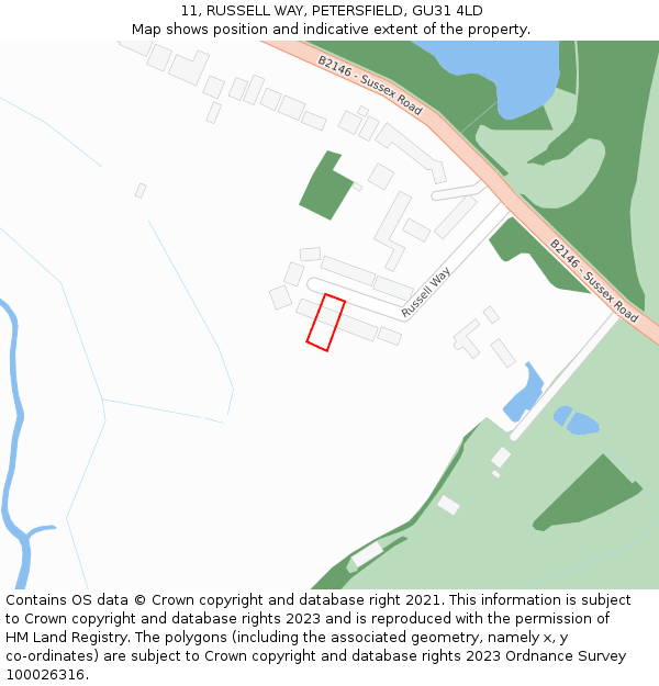 11, RUSSELL WAY, PETERSFIELD, GU31 4LD: Location map and indicative extent of plot