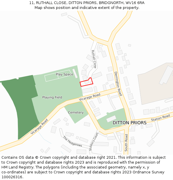 11, RUTHALL CLOSE, DITTON PRIORS, BRIDGNORTH, WV16 6RA: Location map and indicative extent of plot