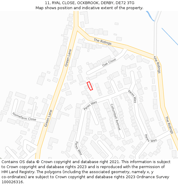 11, RYAL CLOSE, OCKBROOK, DERBY, DE72 3TG: Location map and indicative extent of plot