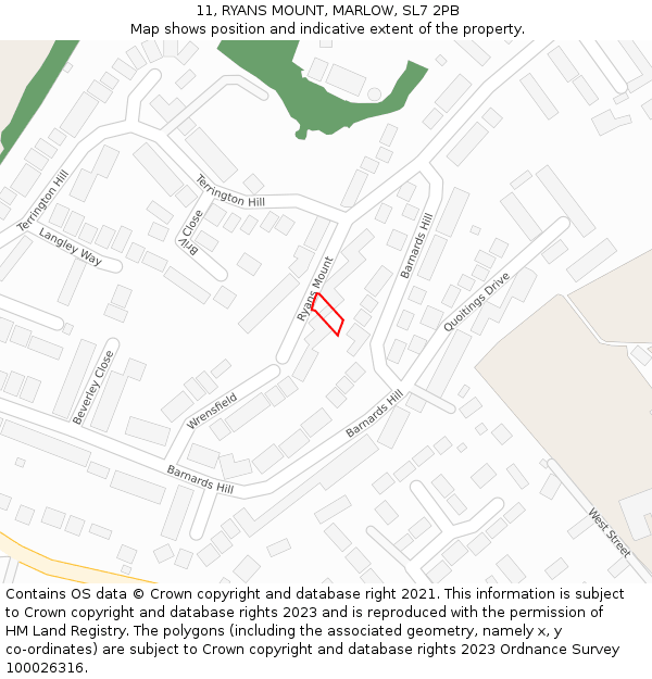 11, RYANS MOUNT, MARLOW, SL7 2PB: Location map and indicative extent of plot