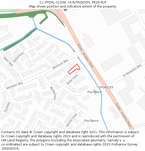 11, RYDAL CLOSE, HUNTINGDON, PE29 6UF: Location map and indicative extent of plot