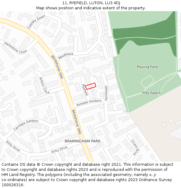 11, RYEFIELD, LUTON, LU3 4DJ: Location map and indicative extent of plot