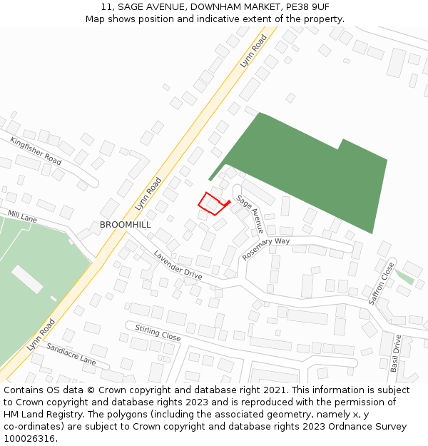 11, SAGE AVENUE, DOWNHAM MARKET, PE38 9UF: Location map and indicative extent of plot