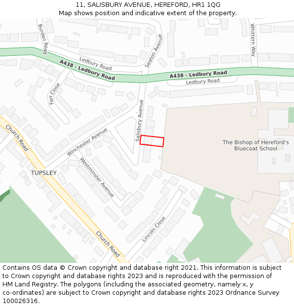 11, SALISBURY AVENUE, HEREFORD, HR1 1QG: Location map and indicative extent of plot