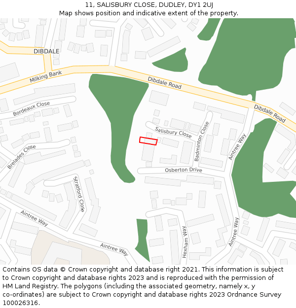 11, SALISBURY CLOSE, DUDLEY, DY1 2UJ: Location map and indicative extent of plot