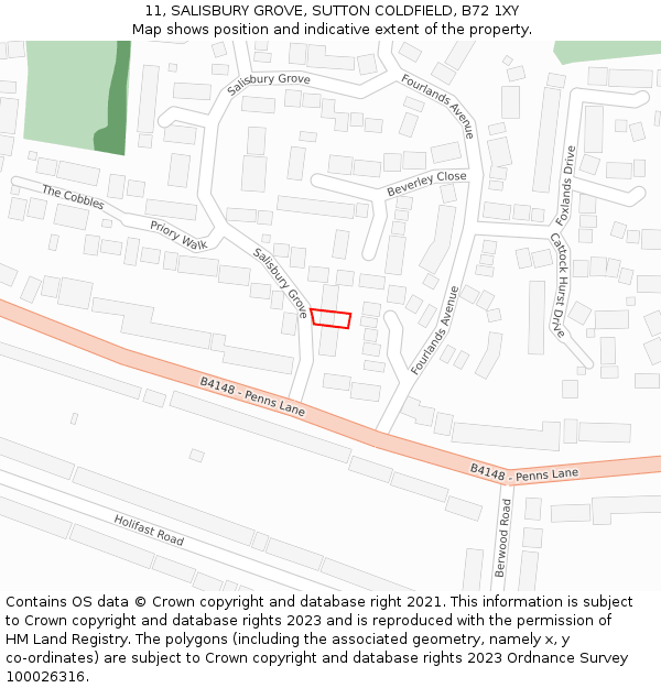 11, SALISBURY GROVE, SUTTON COLDFIELD, B72 1XY: Location map and indicative extent of plot
