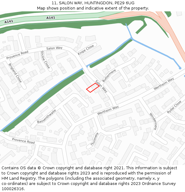 11, SALON WAY, HUNTINGDON, PE29 6UG: Location map and indicative extent of plot