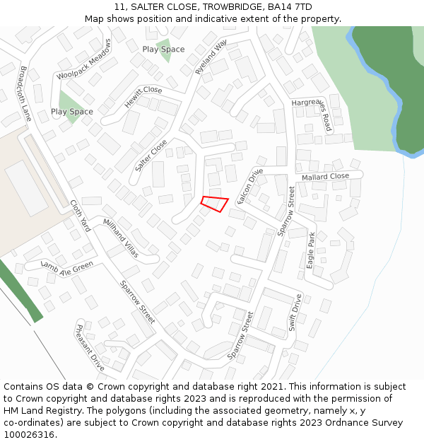 11, SALTER CLOSE, TROWBRIDGE, BA14 7TD: Location map and indicative extent of plot