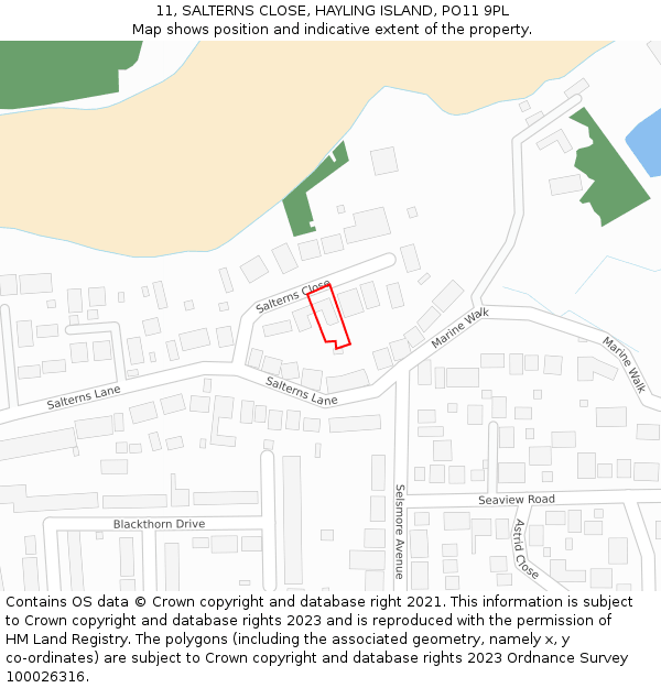 11, SALTERNS CLOSE, HAYLING ISLAND, PO11 9PL: Location map and indicative extent of plot