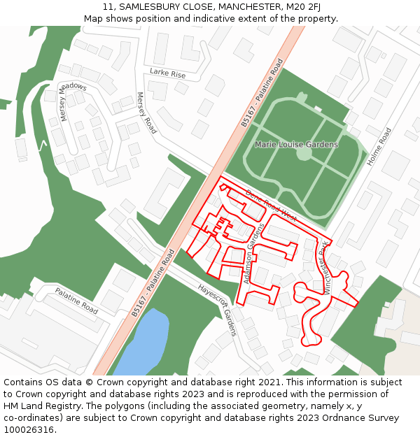 11, SAMLESBURY CLOSE, MANCHESTER, M20 2FJ: Location map and indicative extent of plot