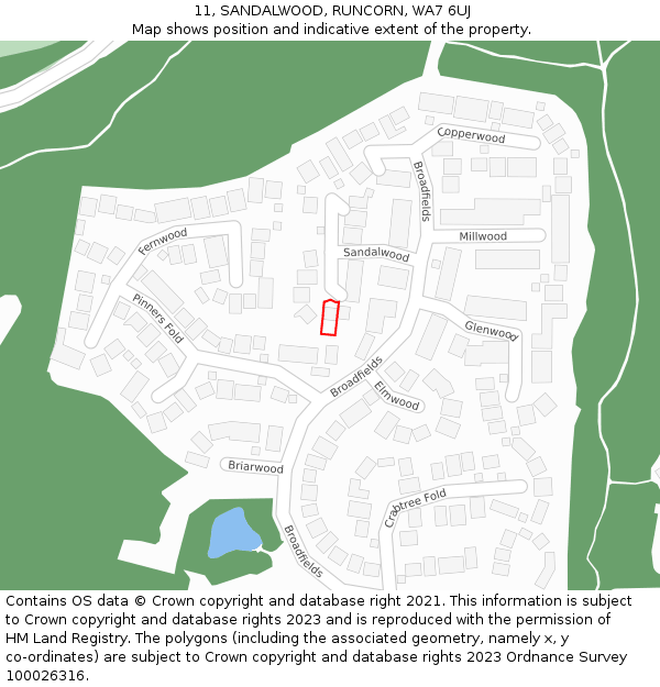 11, SANDALWOOD, RUNCORN, WA7 6UJ: Location map and indicative extent of plot