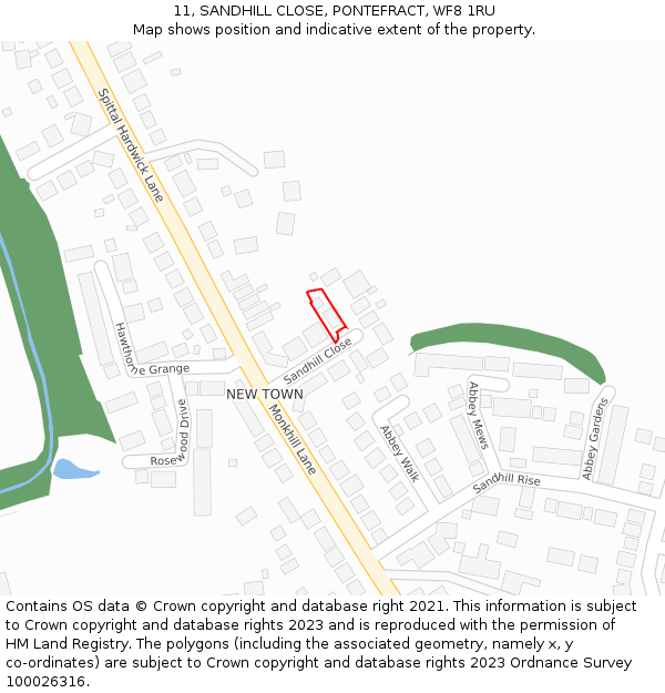 11, SANDHILL CLOSE, PONTEFRACT, WF8 1RU: Location map and indicative extent of plot