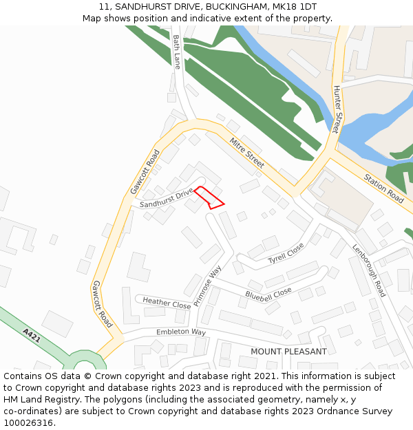 11, SANDHURST DRIVE, BUCKINGHAM, MK18 1DT: Location map and indicative extent of plot