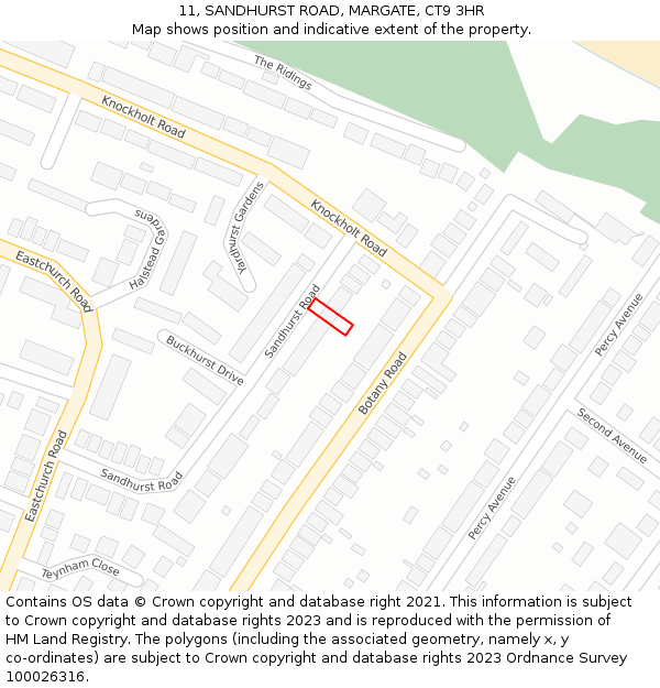 11, SANDHURST ROAD, MARGATE, CT9 3HR: Location map and indicative extent of plot