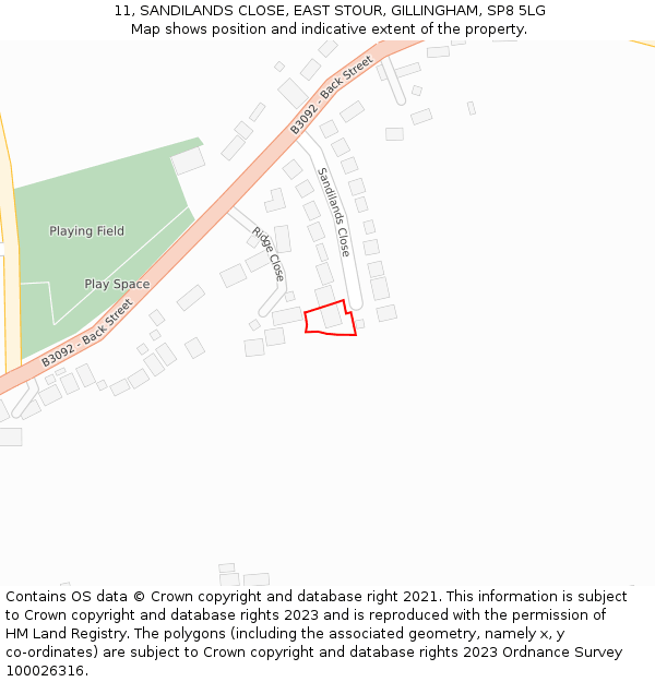 11, SANDILANDS CLOSE, EAST STOUR, GILLINGHAM, SP8 5LG: Location map and indicative extent of plot