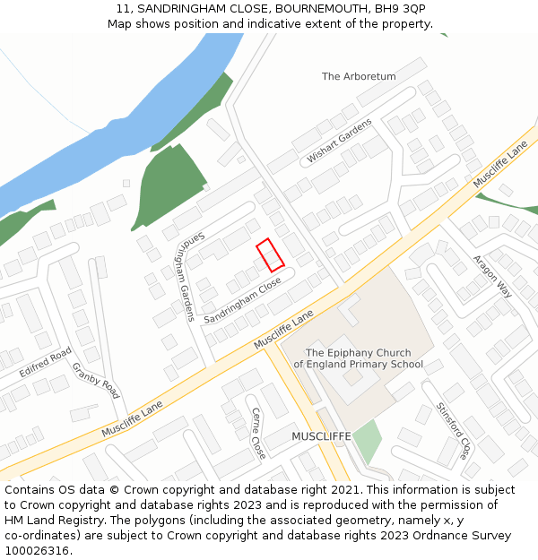 11, SANDRINGHAM CLOSE, BOURNEMOUTH, BH9 3QP: Location map and indicative extent of plot