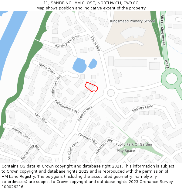 11, SANDRINGHAM CLOSE, NORTHWICH, CW9 8GJ: Location map and indicative extent of plot