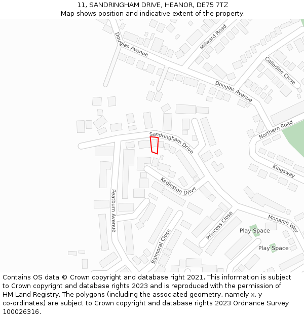 11, SANDRINGHAM DRIVE, HEANOR, DE75 7TZ: Location map and indicative extent of plot
