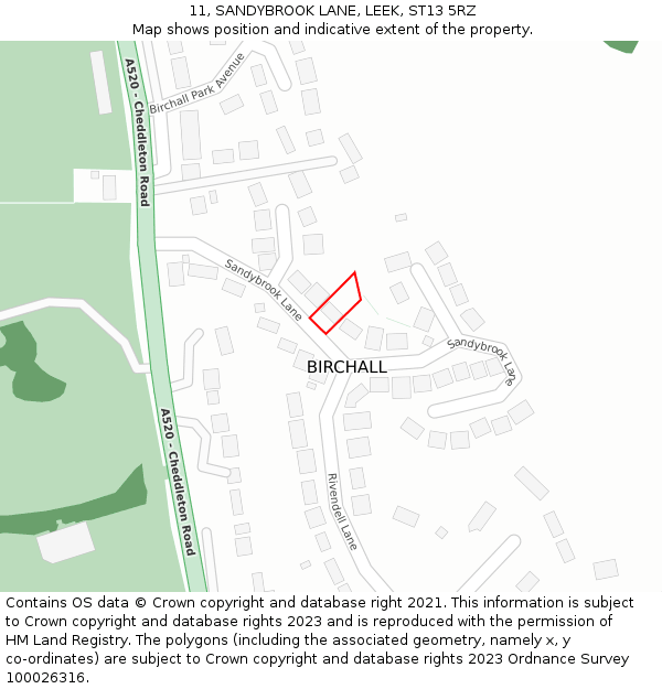 11, SANDYBROOK LANE, LEEK, ST13 5RZ: Location map and indicative extent of plot