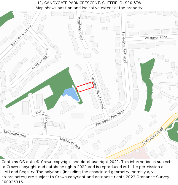11, SANDYGATE PARK CRESCENT, SHEFFIELD, S10 5TW: Location map and indicative extent of plot