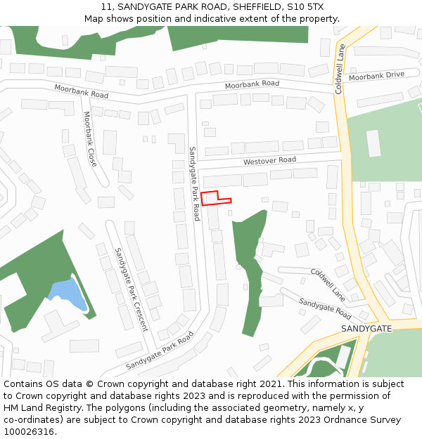 11, SANDYGATE PARK ROAD, SHEFFIELD, S10 5TX: Location map and indicative extent of plot
