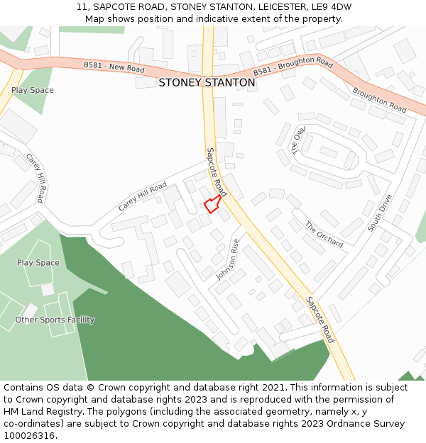 11, SAPCOTE ROAD, STONEY STANTON, LEICESTER, LE9 4DW: Location map and indicative extent of plot