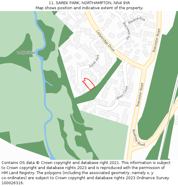 11, SAREK PARK, NORTHAMPTON, NN4 9YA: Location map and indicative extent of plot