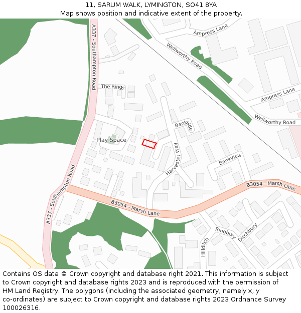 11, SARUM WALK, LYMINGTON, SO41 8YA: Location map and indicative extent of plot