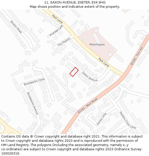 11, SAXON AVENUE, EXETER, EX4 9HG: Location map and indicative extent of plot