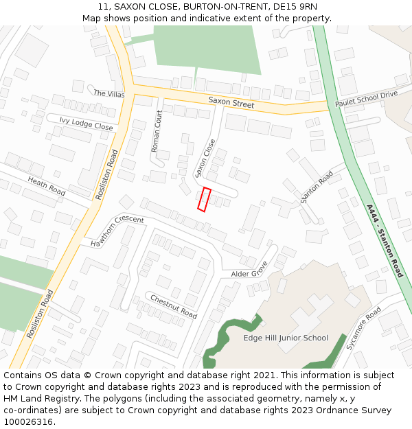 11, SAXON CLOSE, BURTON-ON-TRENT, DE15 9RN: Location map and indicative extent of plot