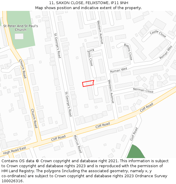 11, SAXON CLOSE, FELIXSTOWE, IP11 9NH: Location map and indicative extent of plot