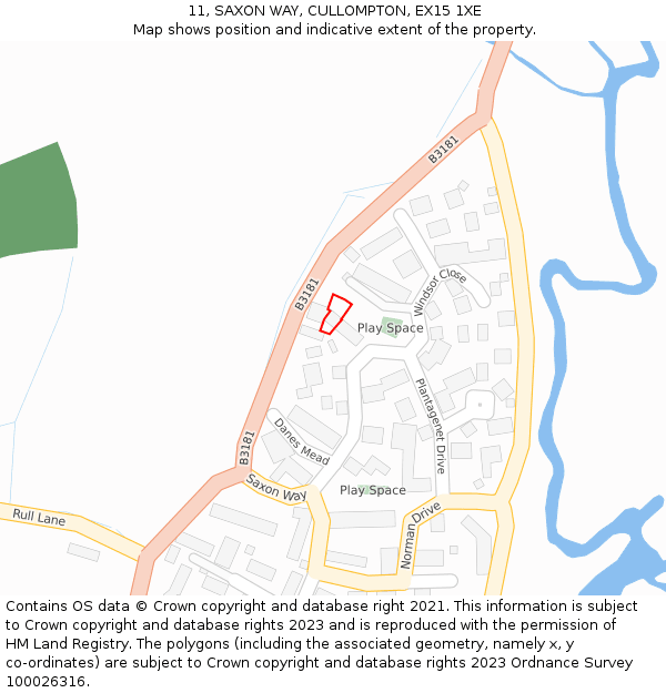 11, SAXON WAY, CULLOMPTON, EX15 1XE: Location map and indicative extent of plot