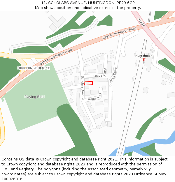 11, SCHOLARS AVENUE, HUNTINGDON, PE29 6GP: Location map and indicative extent of plot