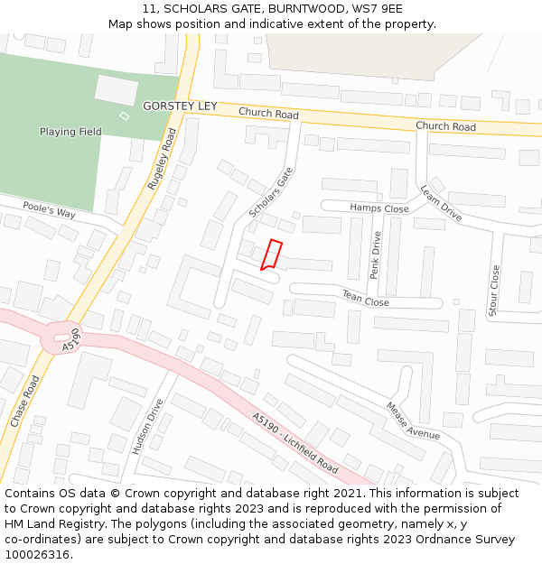 11, SCHOLARS GATE, BURNTWOOD, WS7 9EE: Location map and indicative extent of plot